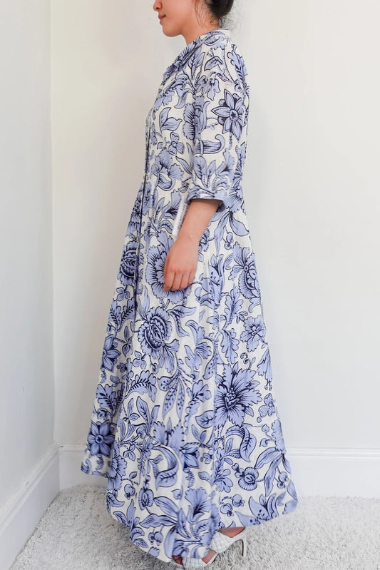 blue floral dress